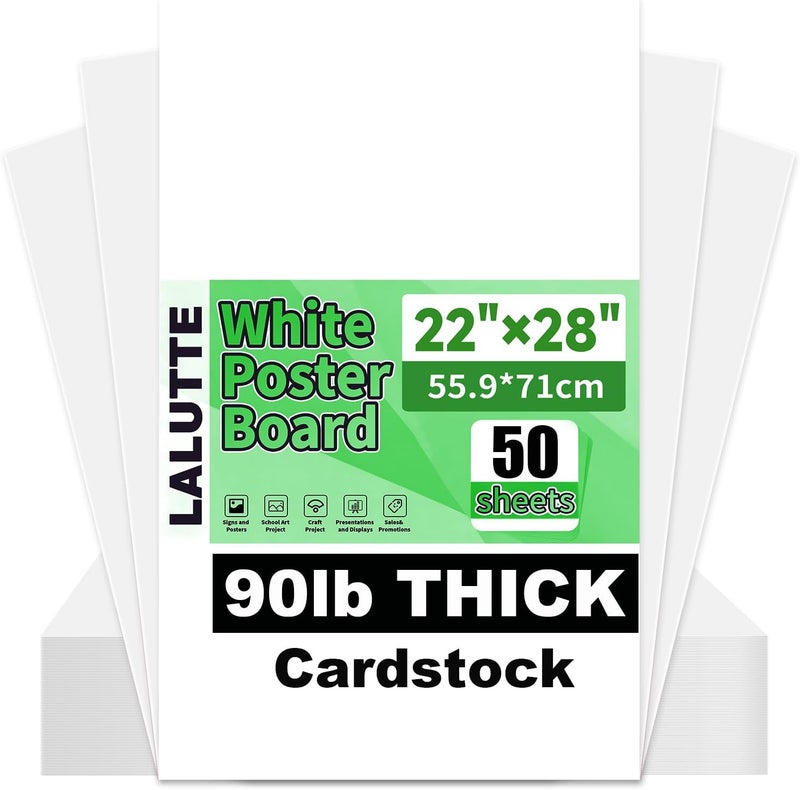 Lalutte 50Pcs White Poster Board 22"X28", 250 GSM Thickness Poster Paper, Glossy& Matte Side Large Posterboard, Poster Board Bulk For School Arts Crafts,Project Presentations,Drawing,Office,Displays,Signs - Image 1
